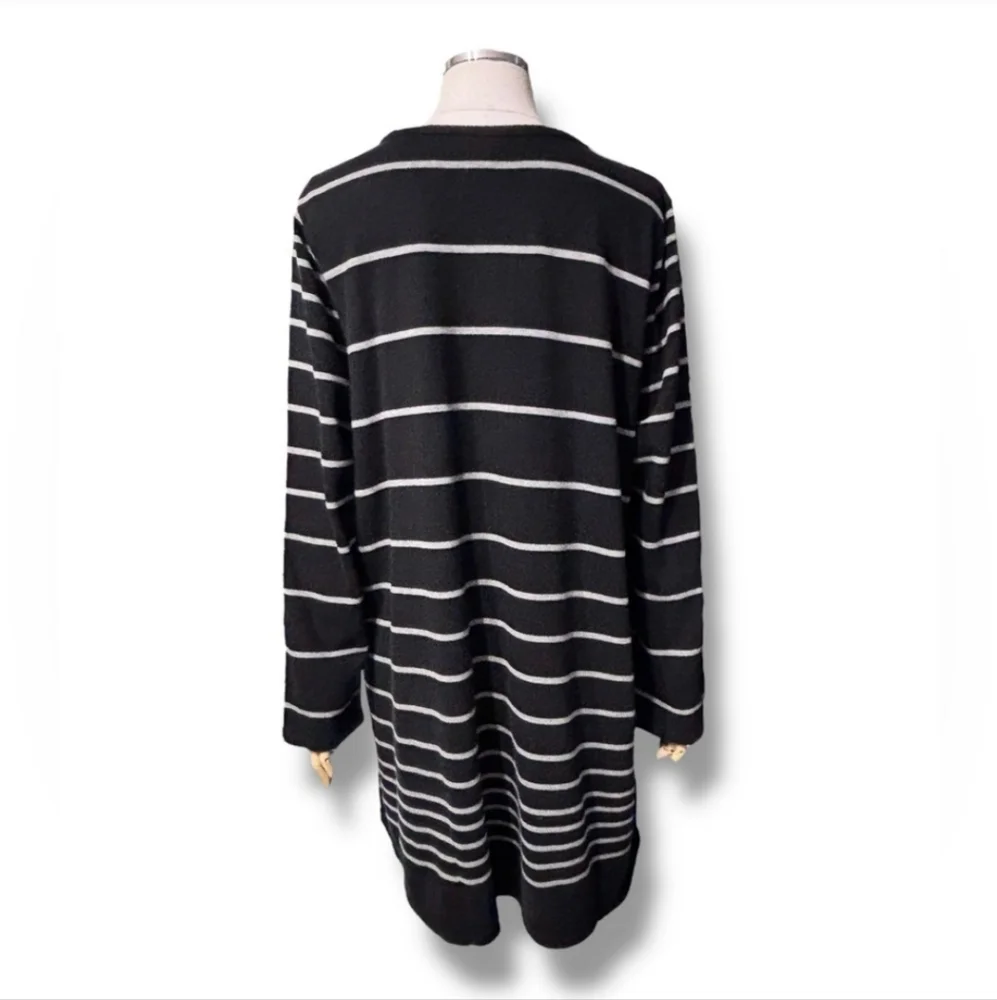 J. JILL Brushed French Terry Crew Neck Dress Black with Grey Stripes